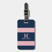 Étiquette de bagage rose marine moderne à rayures (Devant Vertical)