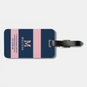 Étiquette de bagage rose marine moderne à rayures (Dos horizontal)