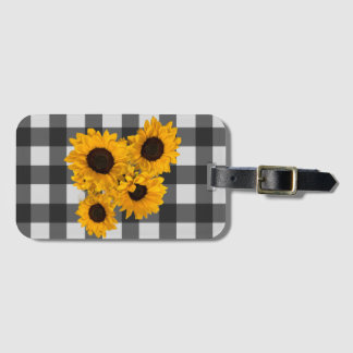 Étiquette de bagage tournesol à carreaux