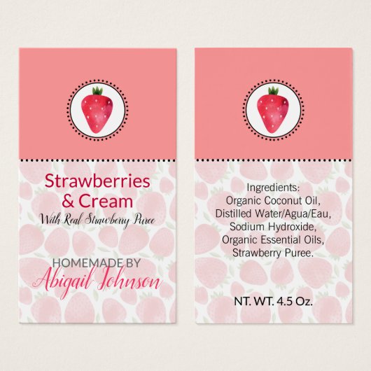 Étiquette de bain et corps maison Fraise | Étiquet (Devant & derrière)