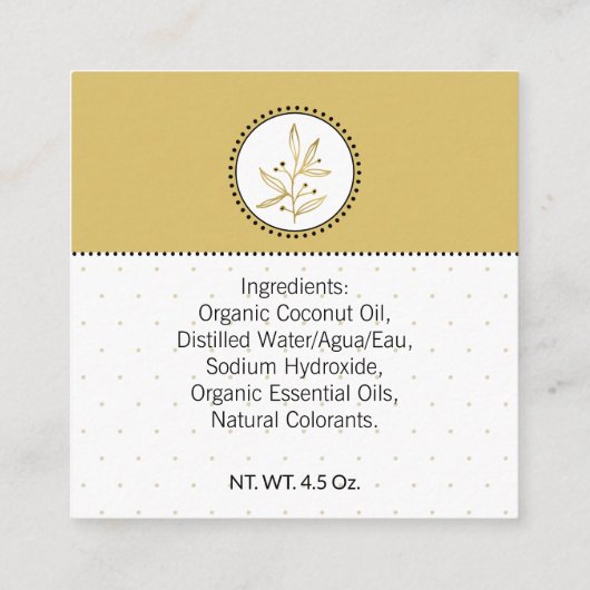 Étiquette de bain et de corps faits maison Gold & (Dos)