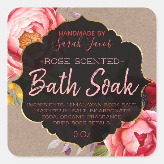 Étiquette de bain floral Kraft personnalisable (Devant)