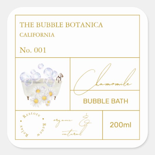 Étiquette de bain moussant à la camomille Apotheca (Devant)