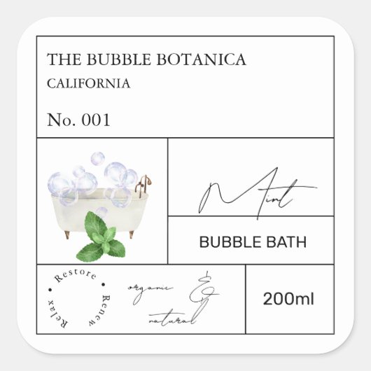 Étiquette de bain moussant à la menthe de l'apothi (Devant)