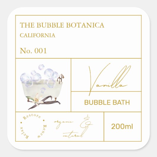 Étiquette de bain moussant à la vanille pour apoth (Devant)