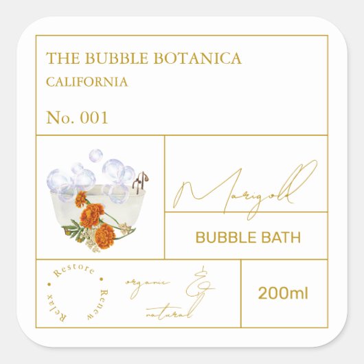 Étiquette de bain moussant Apothecary Marigold (Devant)
