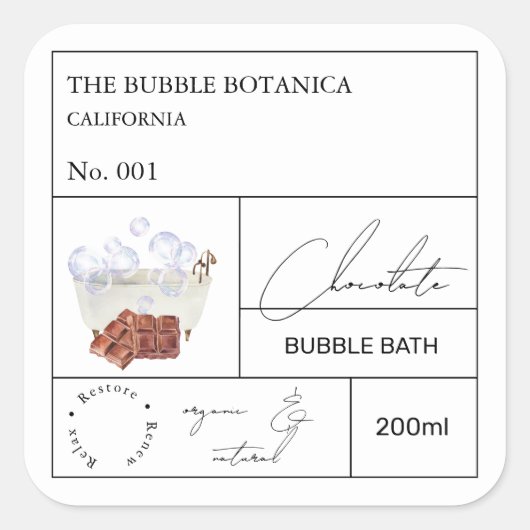 Étiquette de bain moussant au chocolat de l'apothi (Devant)