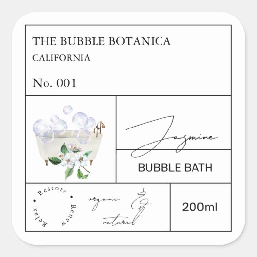 Étiquette de bain moussant au jasmin de l'apothica (Devant)