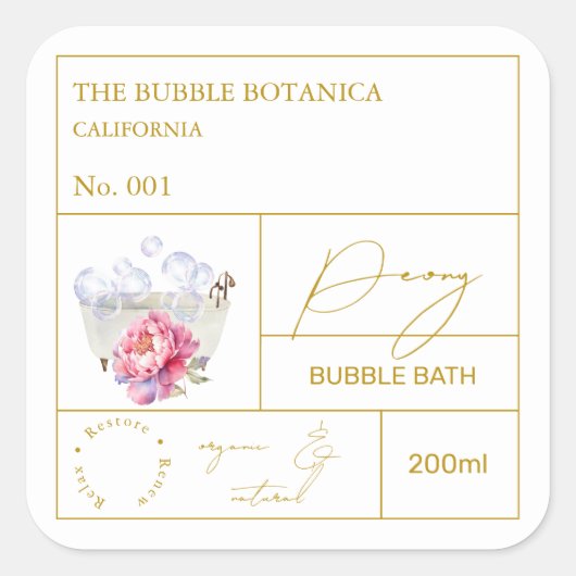 Étiquette de bain moussant aux pivoines de l'apoth (Devant)