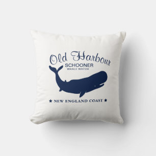 Étiquette de baleines bleues et blanches - Coussin