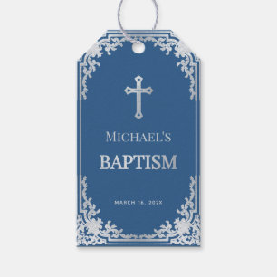 Étiquette de Baptême Garçon Bleu Classique Élégant