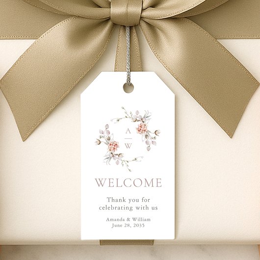 Étiquette de bienvenue de mariage à monogramme flo