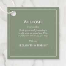 Étiquette de bienvenue de mariage Vert Olive Moder