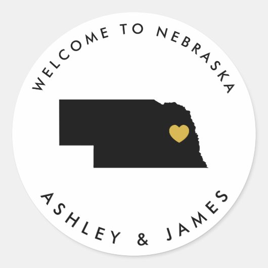 Étiquette de bienvenue du Mariage du Nebraska, or  (Devant)