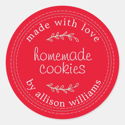 Étiquette de biscuits faits maison rouge rustique (Devant)