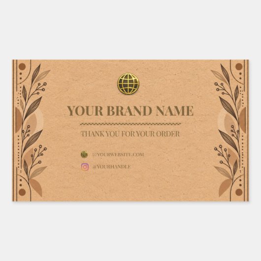 Étiquette de boîte rectangle boho en papier kraft (Devant)