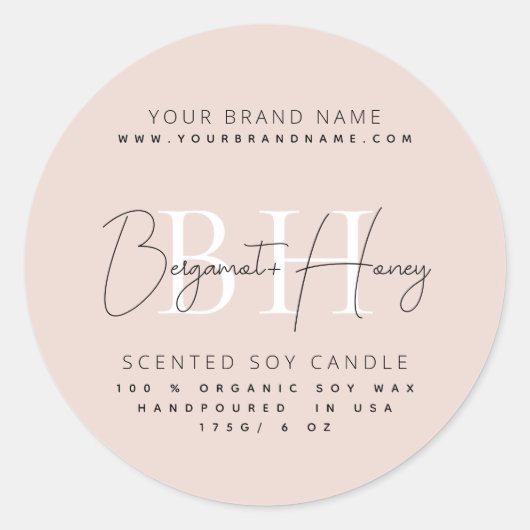 Étiquette de bougie à monogramme moderne en script (Devant)
