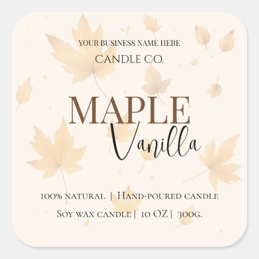 Étiquette de bougie au sirop d'érable et vanille | (Devant)
