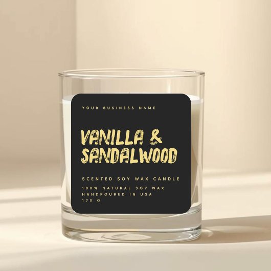 étiquette de bougie au soja noir or typographie mo
