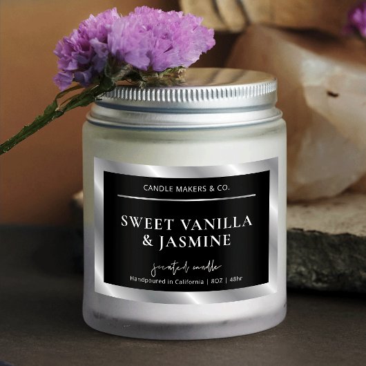 Étiquette de bougie Chic Black & Silver