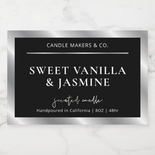 Étiquette de bougie Chic Black & Silver (Étiquettes simples)
