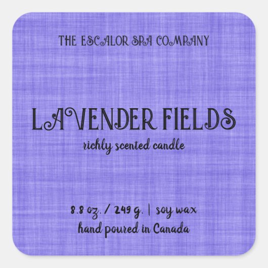 Étiquette de bougie de lin violet modifiable (Devant)