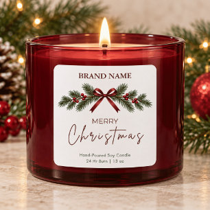 Étiquette de bougie de Noël au ruban rouge et aux