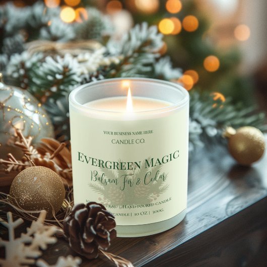 Étiquette de bougie de Noël Evergreen Magic | Pers