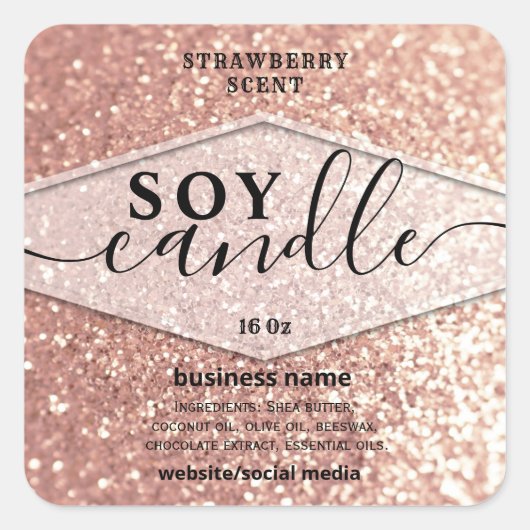 Étiquette de bougie de soja en script pailleté or  (Devant)