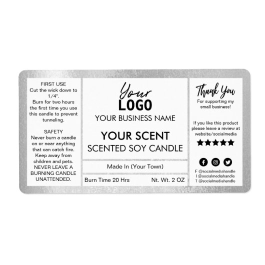 Étiquette de bougie de soja parfumé en argent chat (Devant)
