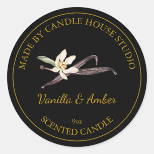 Étiquette de bougie de vanille maison en or Noir