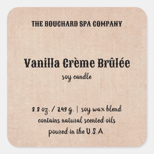 Étiquette de bougie en lin beige modifiable (Devant)