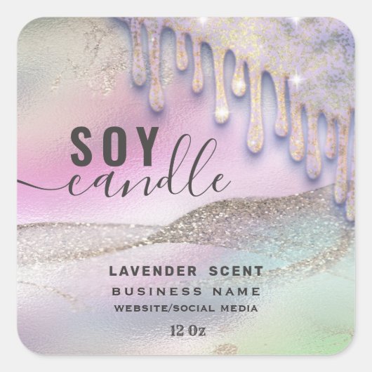 étiquette de bougie en soja avec écriture scintill (Devant)