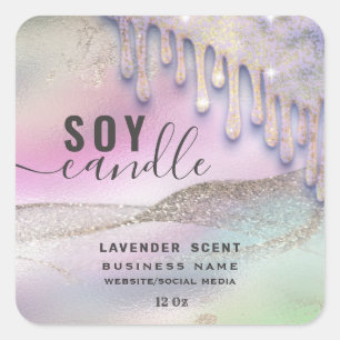 étiquette de bougie en soja avec écriture scintill