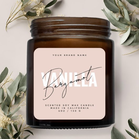 Étiquette de bougie en typographie script rose mod