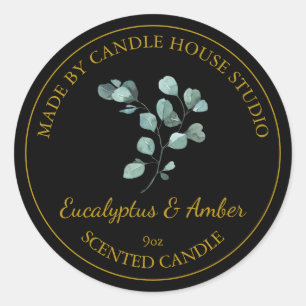Étiquette de bougie Eucalyptus maison en or Noir