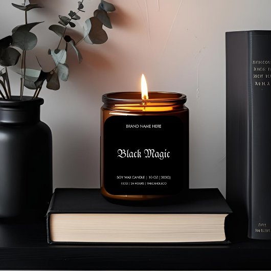 Étiquette de bougie gothique magique noire | Hallo