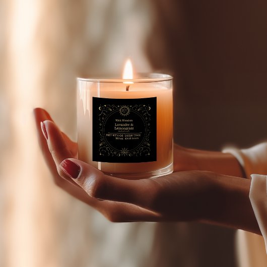 Étiquette de bougie magique en or noir