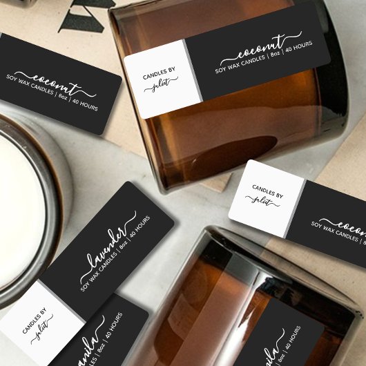 Étiquette de bougie noir et blanc moyen