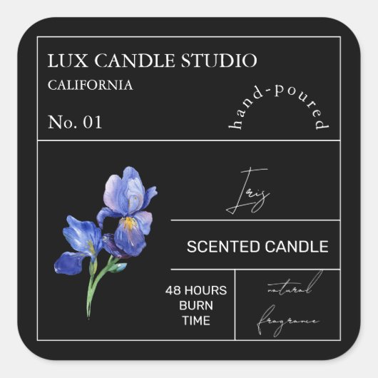 Étiquette de bougie parfumé Iris Apothecary (Devant)