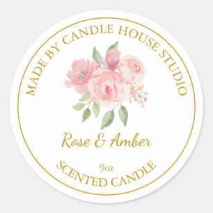 Étiquette de bougie Rose maison en or   Blanc