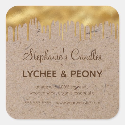 Étiquette de bougies | Verser de l'or sur du papie (Devant)