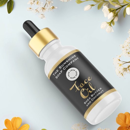 Étiquette de bouteille à huile face noir et or ave