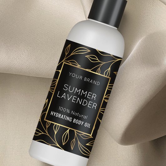 Étiquette de bouteille cosmétique Black & Gold Flo