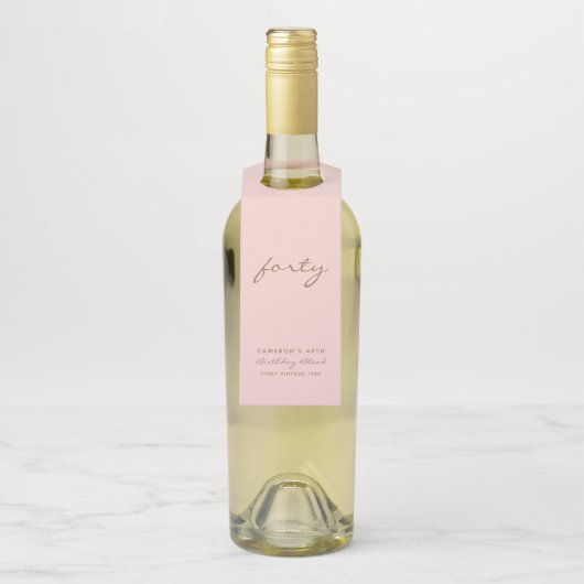 Étiquette de bouteille d'anniversaire rose et or m (Sur bouteille)