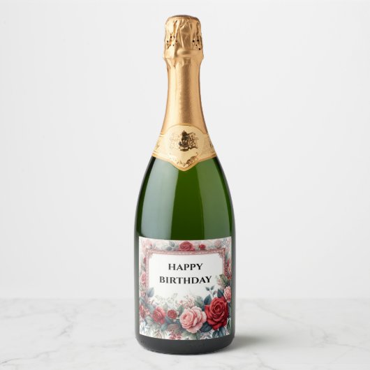 étiquette de bouteille de champagne à cadre de ros (Devant)