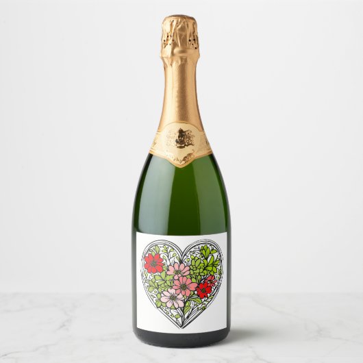 étiquette de bouteille de champagne à coeur de fle (Devant)
