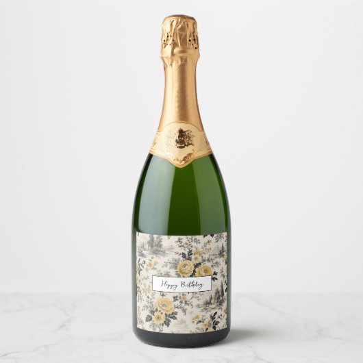 étiquette de bouteille de champagne aux fleurs jau (Devant)