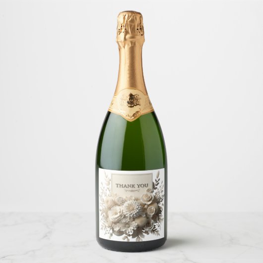 étiquette de bouteille de champagne fleurs blanche (Devant)
