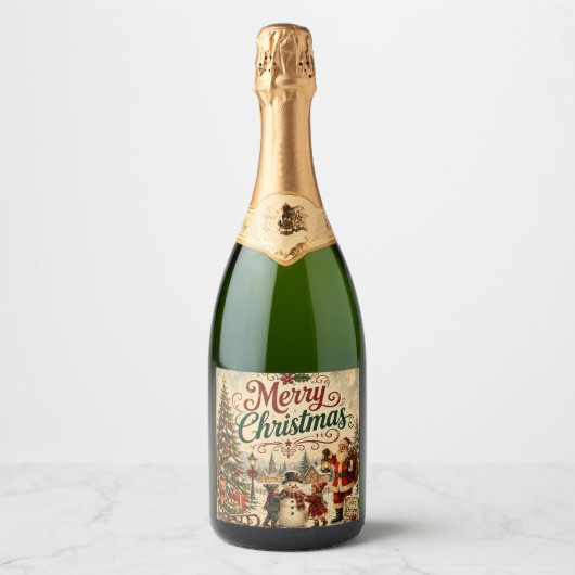étiquette de bouteille de champagne vintage joyeux (Devant)